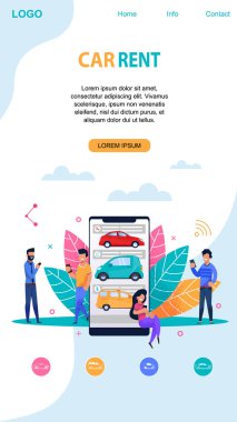 Araba Kiralama mobil sayfa düzeni. Düz uygulama şablonu.