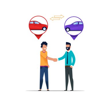 İki adam el sallama. Carsharing Kiralama Işbirliği