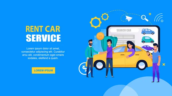 Rent Car Mobile Service. Horizontal Landing Page. — Stock Vector