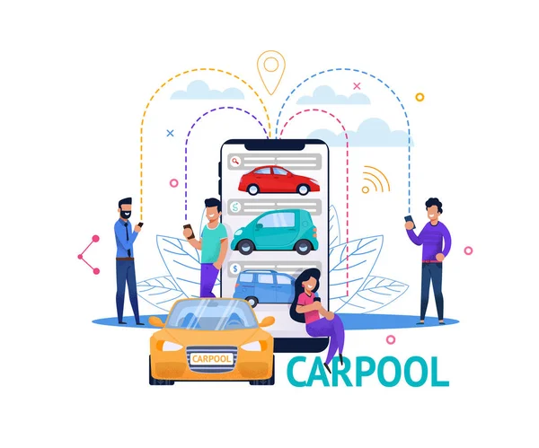 Carpool App Mobile Ricerca Appartamento Persone Illustrazione — Vettoriale Stock