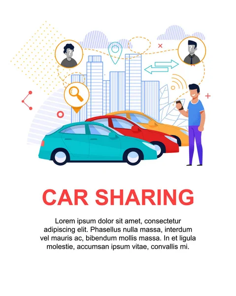 Car Sharing Flat Illustration. Affitto trasporti — Vettoriale Stock