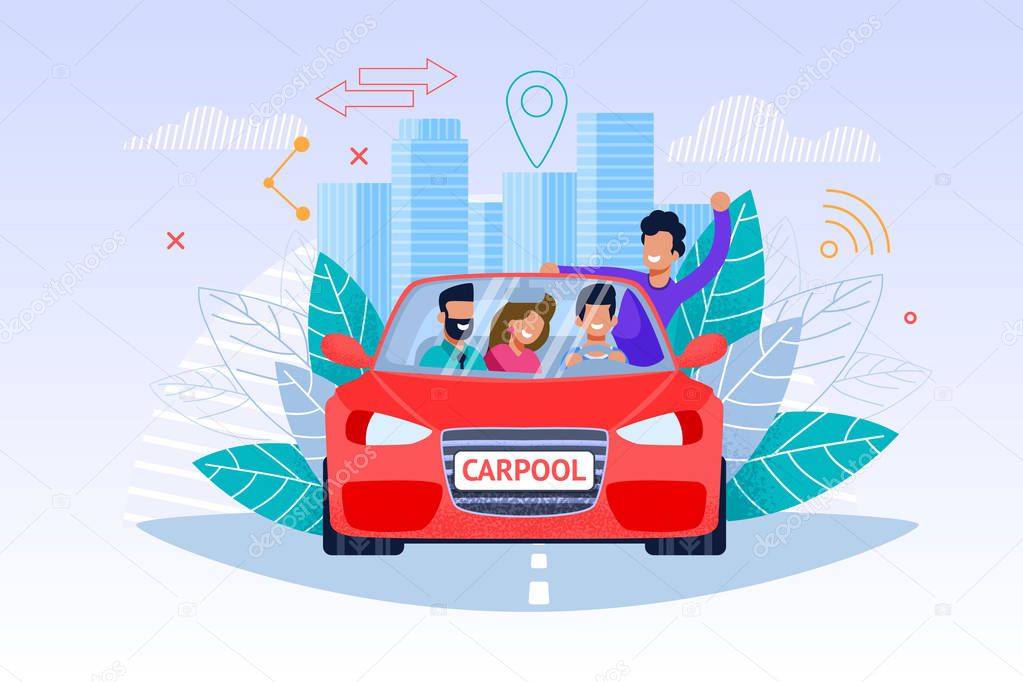 Carpool Service Illustration. Weekend Journey.