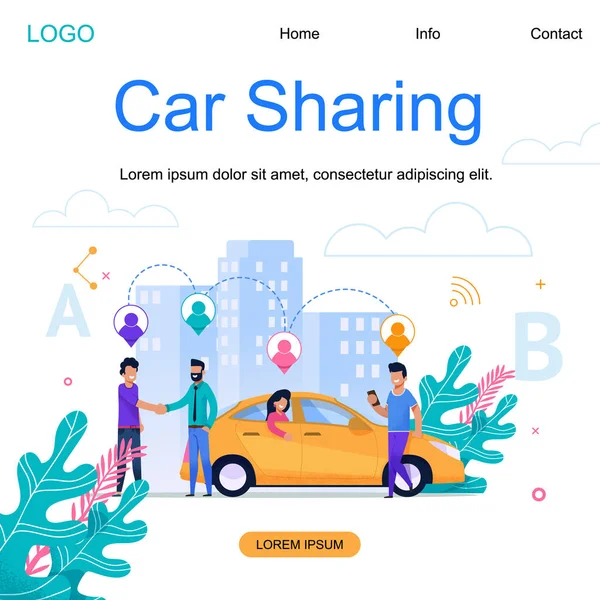 City Car Sharing Square Banner. Negocios de taxi de ciudad . — Archivo Imágenes Vectoriales