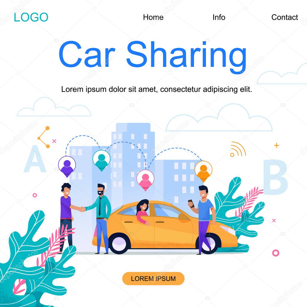 City Car Sharing Square Banner. Town Cab Business.