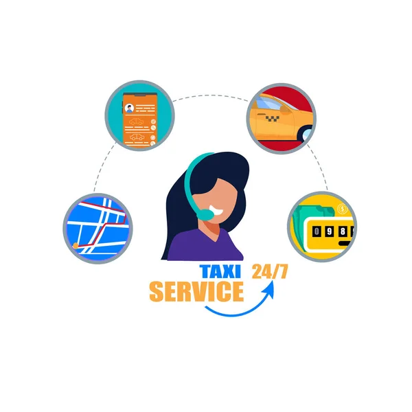 Servizio Taxi Assistenza Operatore. Telefono Call Center . — Vettoriale Stock