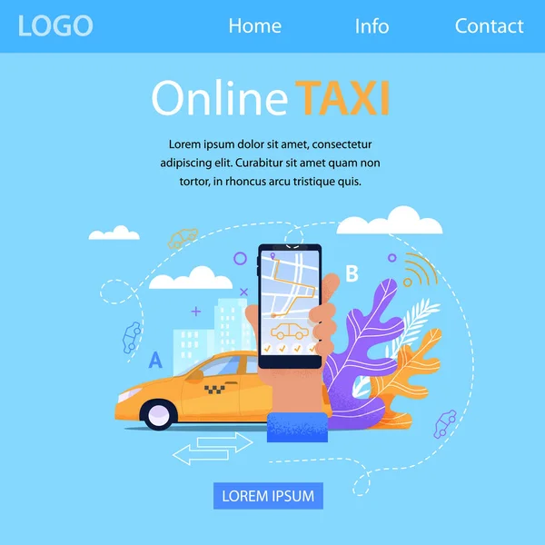 Square Banner online Taxi. Mobilní aplikace. — Stockový vektor