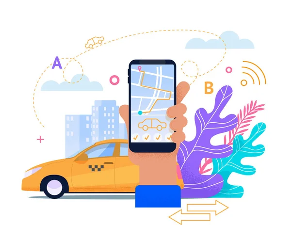 Service mobile de taxi en ligne. Application plate . — Image vectorielle