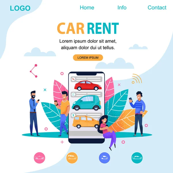 Car Rent Landing Page. Flat Person Illustration. — Stock Vector