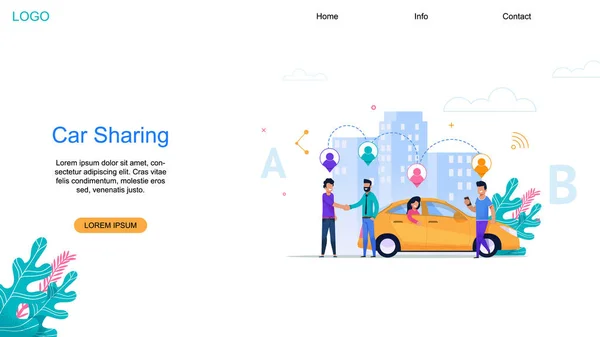 Page d'atterrissage de partage de voiture. Taxi Automobile Network . — Image vectorielle