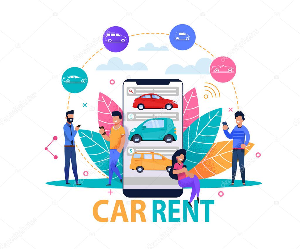 Car Rent App Concept. Modern Flat Design Template.