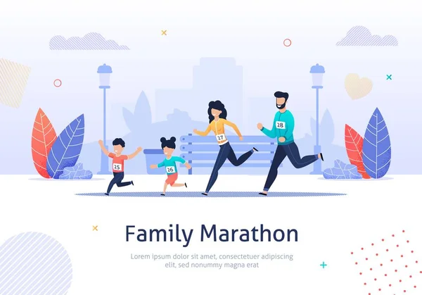 Μέλη οικογένειας τρέξιμο Μαραθώνιος μαζί πανό. — Διανυσματικό Αρχείο