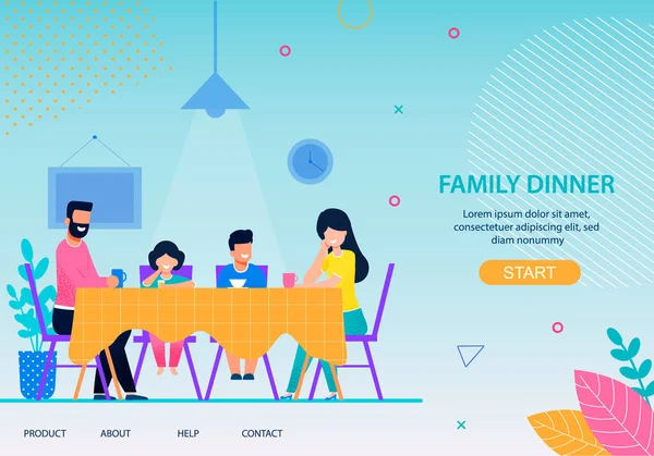 Happy Family Jantar Conceptual Flat Landing Page — Vetor de Stock