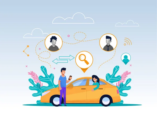 Carpooling Service Illustrazione. Personaggio cartone animato — Vettoriale Stock