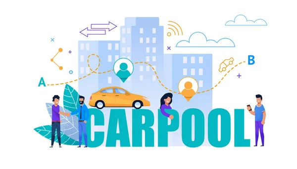 Carpool vektör düz afiş. Ulaştırma Işbirliği — Stok Vektör