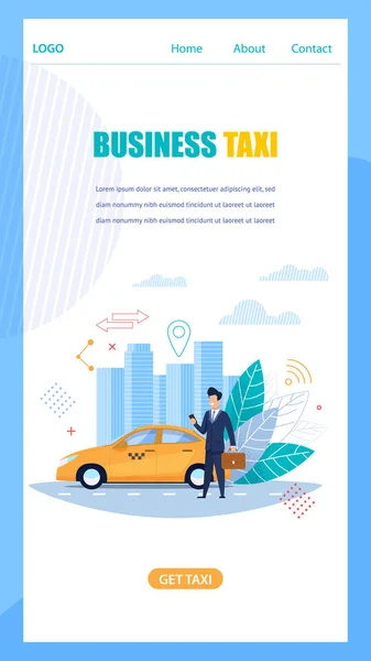 Business Taxi Online Service. Flat Mobile Landing — Stock Vector