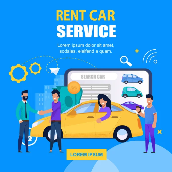 Rent autó Service Square banner Mobile App megoldás — Stock Vector