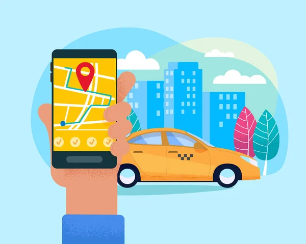 Modern Taxi Online Service Ilustração. Aplicativo plano . — Vetor de Stock
