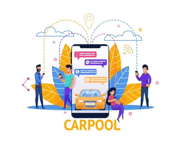 Мобильное приложение Carpool. Планирование поездки в чате — стоковый вектор