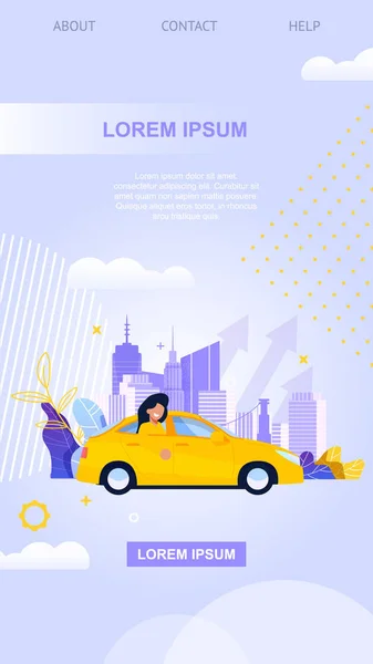 City Taxi Mobile App. Yellow Car Flat Illustration — Stock Vector