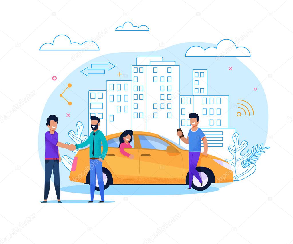 Yellow Taxi Order or Share. Flat Line Illustration
