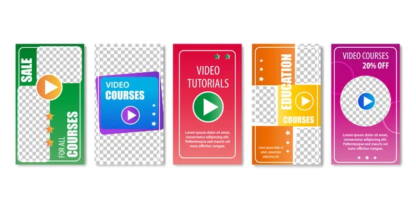 Βίντεο εκπαίδευση μαθήματα και σεμινάρια πωλήσεις σελίδες. — Διανυσματικό Αρχείο