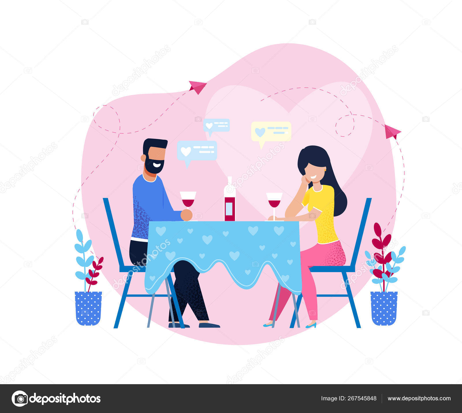 Romantic Dinner with Wine in Restaurant or at Home Stock Vector Image by ©PavelVinnik #267545848 Romantic Dinner with Wine in Restaurant or at Home Stock Vector Image by ©PavelVinnik #267545848