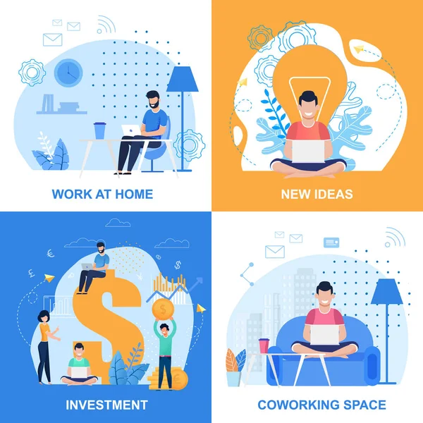 Work at Home or Office, Create Idea, Input Set — 스톡 벡터