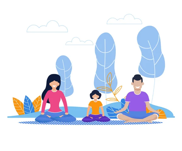 Family Yoga Exercise Flat Vector Illustration
