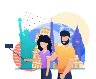 Seyahat Mutlu Genç Evli Çift Selfie çekmek