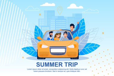 Mutlu Arkadaşlar Ride Car Journey İllüstrasyon