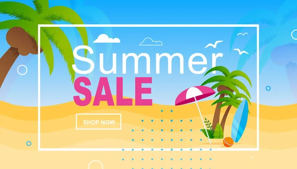 Venda de verão Anúncio em Frame over Beach — Vetor de Stock