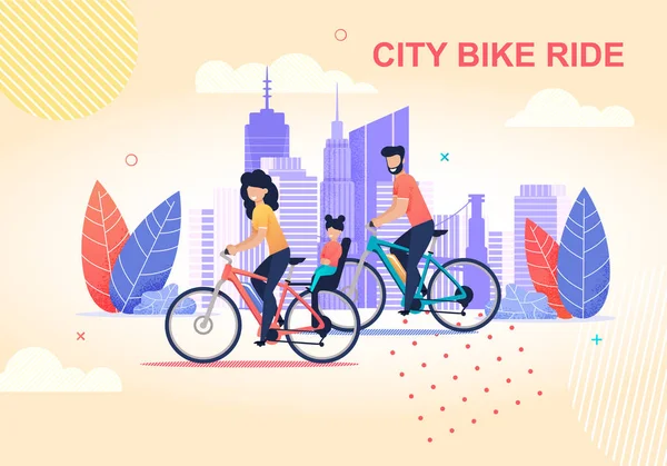 Family City Bike Ride Flat Karikatür İllüstrasyon