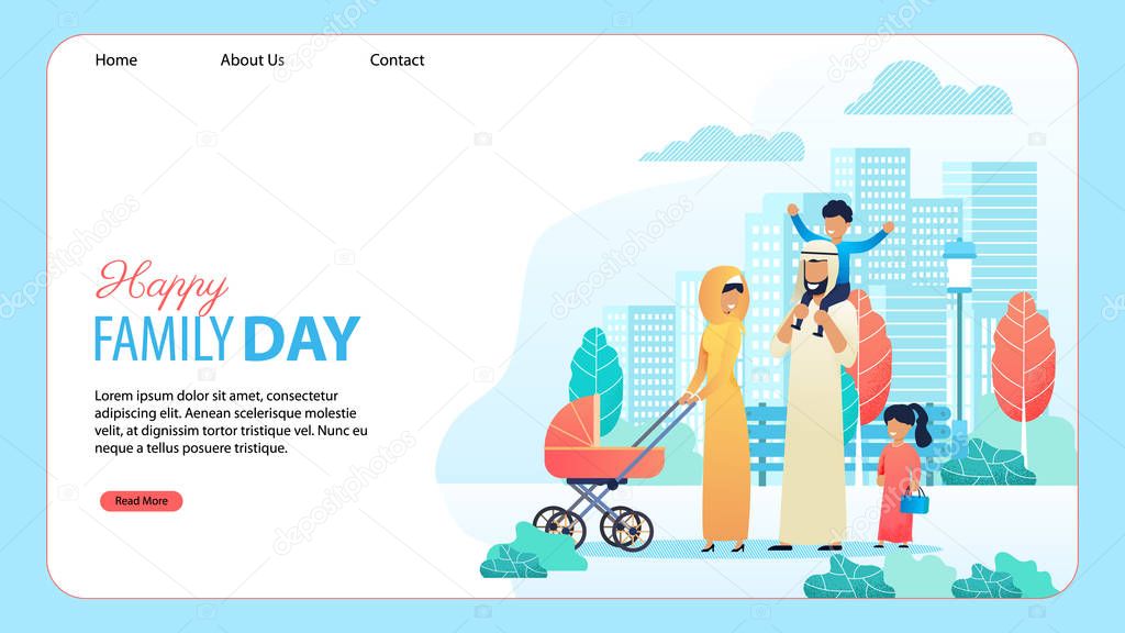 Happy Family Day Cartoon Landing Page Template