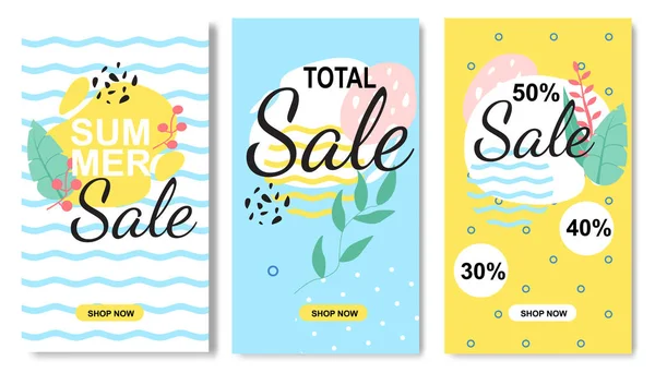 Summer Sales Tropical Set in Floral Flat Style — Stock Vector