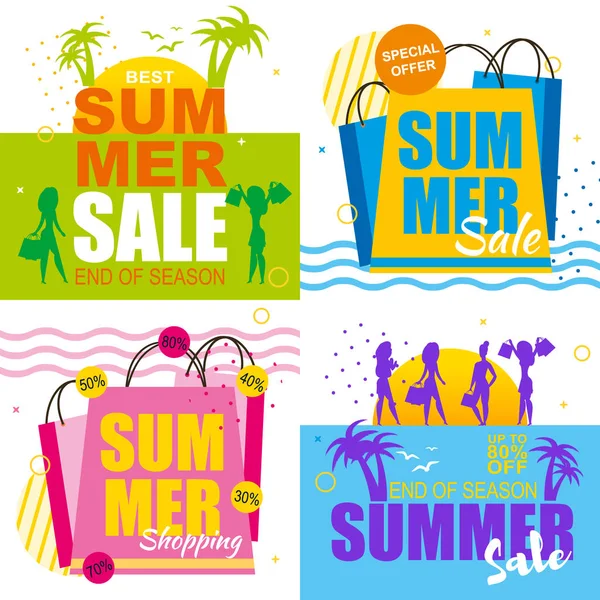 Conjunto de vendas de verão com melhores ofertas de férias para mulheres — Vetor de Stock