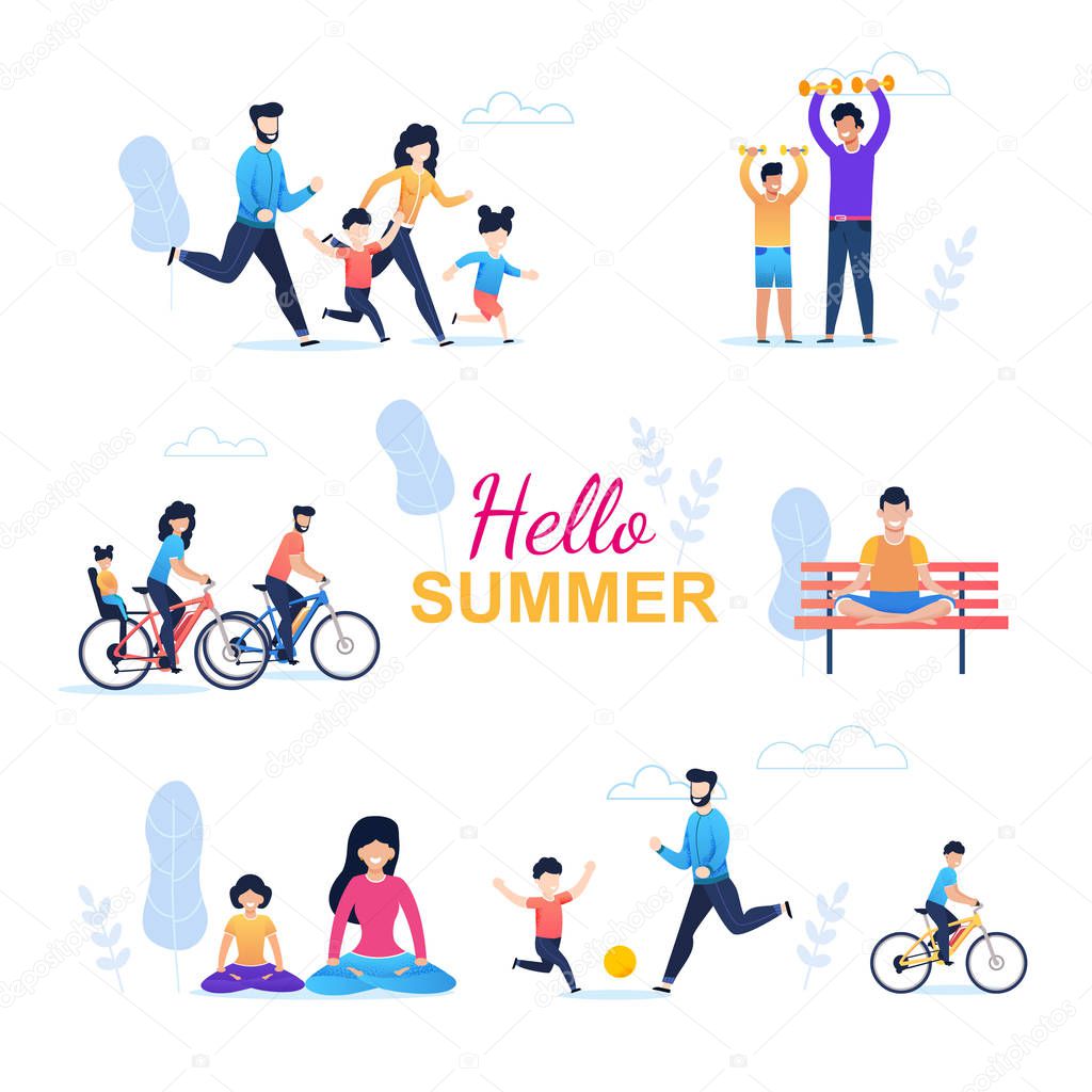 Hello Summer Seamless Pattern with Happy Family