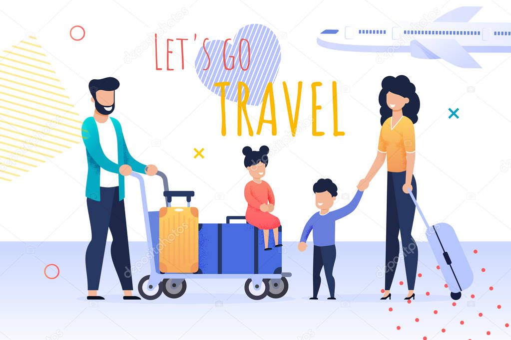 Cartoon Banner with Lets Go Travel Motivate Quote