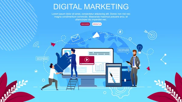 Platte banner inscriptie digitale marketing cartoon. — Stockvector