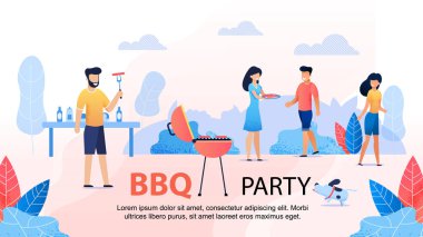 Arkadaşlar Motivasyonel Düz Banner ile Barbekü Partisi