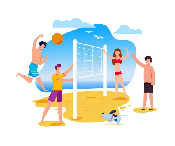 Actividades de verano y deporte en la playa Flat Cartoon — Vector de stock
