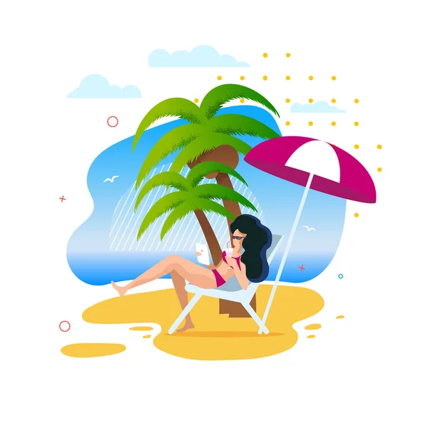 Mujer descansando debajo de las palmas en Sunny Beach — Vector de stock