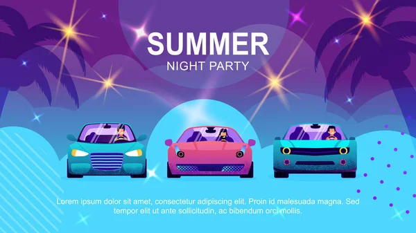 Nápis-kreslený text propagace letní auto party — Stockový vektor
