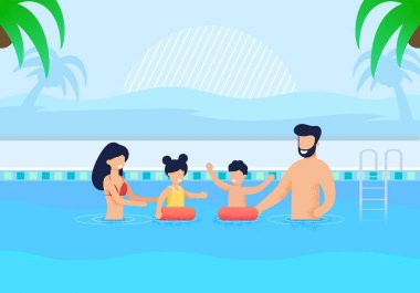 Mutlu Aile Yüzme Havuzu Karikatür Dinlenme olması