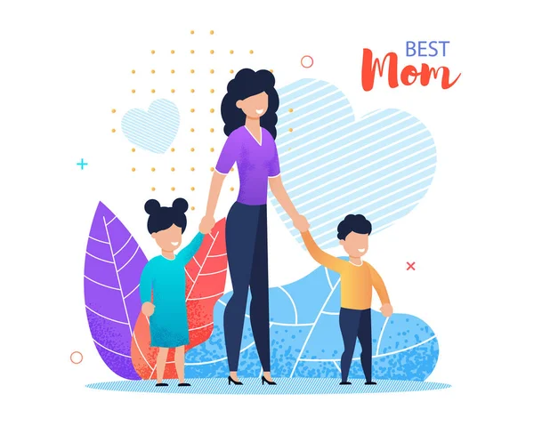 Bästa mamma Lettering platt tecknad gratulationskort — Stock vektor