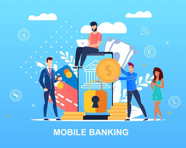 Illustrazione vettoriale Scritto Mobile Banking Flat . — Vettoriale Stock