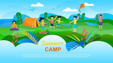 Summer Camp for Children Advertising Flat Banner clipart