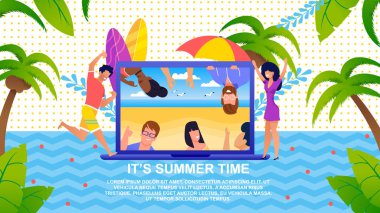 Karikatür Düz Banner Reklam Dinlenme Sea Coast