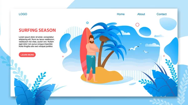 Пласка цільова сторінка Реклама Новий серфінг сезон — стоковий вектор