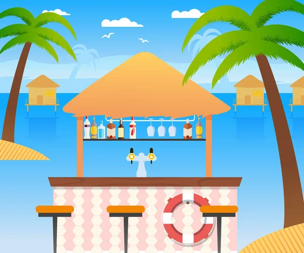 Bar de plage avec vente de boissons alcoolisées froides, eau — Image vectorielle