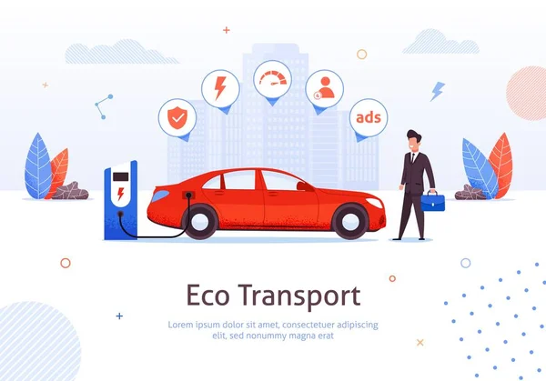 Uomo d'affari presso Eco Electric Car Charging Station — Vettoriale Stock